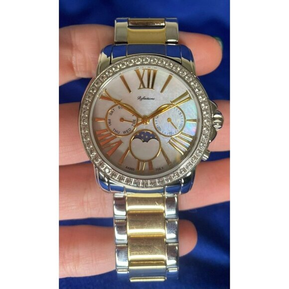 Private Label MOP Dial 39MM Moon-Phase Triple Register Two Tone Watch! 167 - Picture 4 of 16